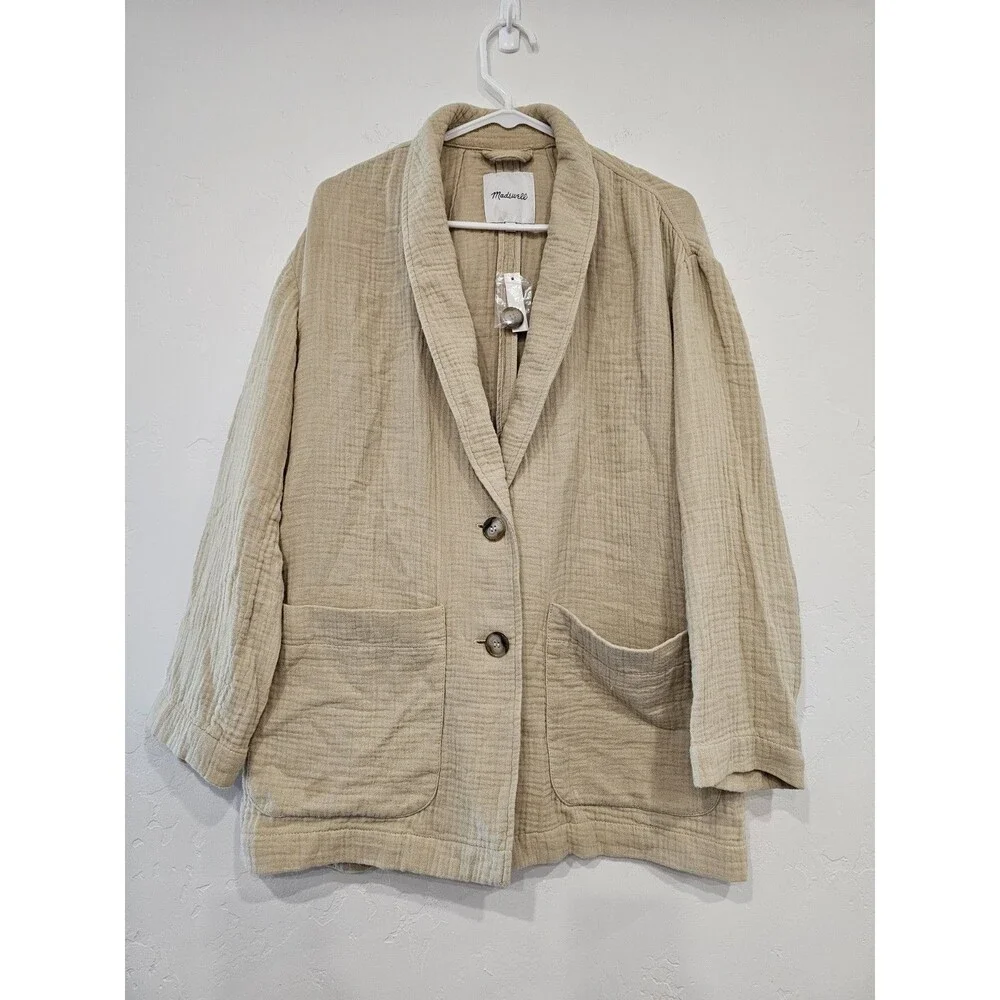 Madewell Women's  Oversized Lightspun Dorset Blazer Buttons Cotton Beige Size M - Picture 2 of 8